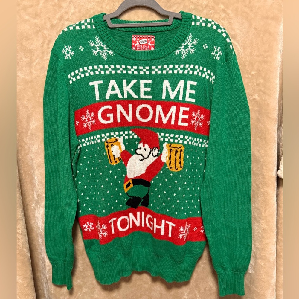 NWT Take Me Gnome Tonight Ugly Christmas Sweater Gnome Beer Funny Holiday‎ Green